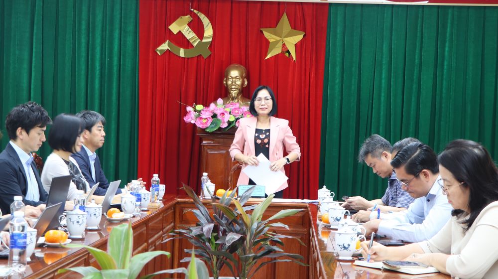 Phó chủ tịch UBND tỉnh Nguyễn Thị Hoàng phát biểu tại buổi làm việc. Ảnh: Ngọc Liên.