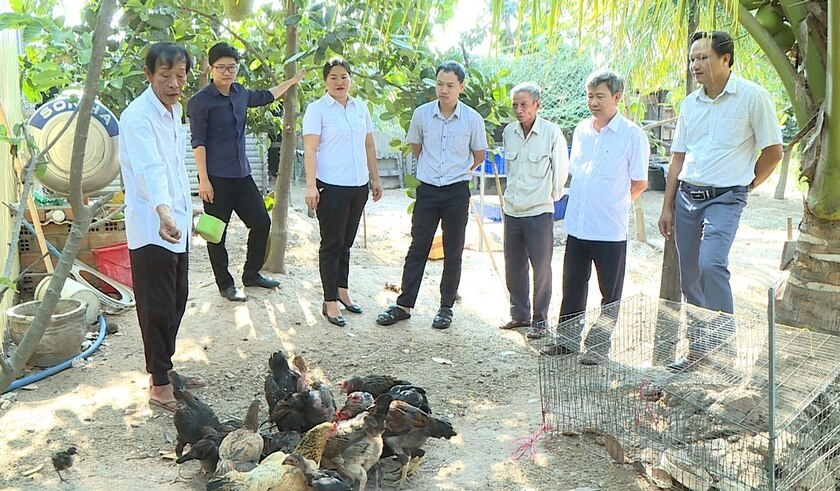 Lãnh đạo thị xã Ayun Pa tham quan mô hình phát triển kinh tế của gia đình ông Nguyễn Ngọc Nhân (tổ 2, phường Sông Bờ). Ảnh: T.D