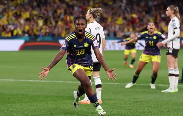 Colombia's Linda Lizeth Caicedo Alegria scores goal vs. Germany in