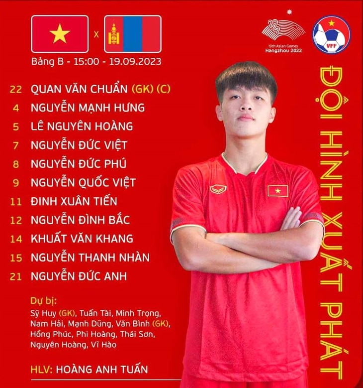 Đội hình xuất phát Olympic Việt Nam đấu Mông Cổ - Ảnh: VFF