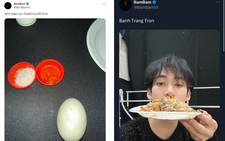 BamBam chia sẻ hình ảnh thưởng thức bánh tráng trộn và trứng vịt lộn do fan gợi ý