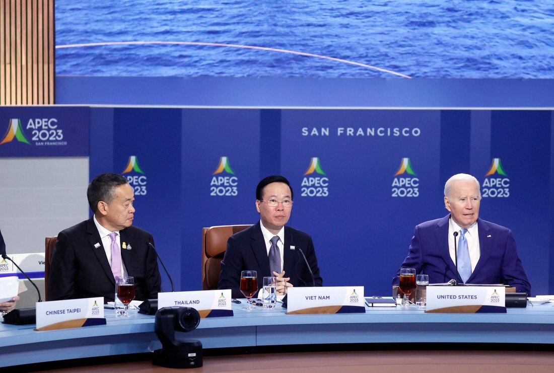 Chủ tịch nước Võ Văn Thưởng tại Đối thoại giữa lãnh đạo các nền kinh tế APEC với khách mời - Ảnh: TUẤN ANH