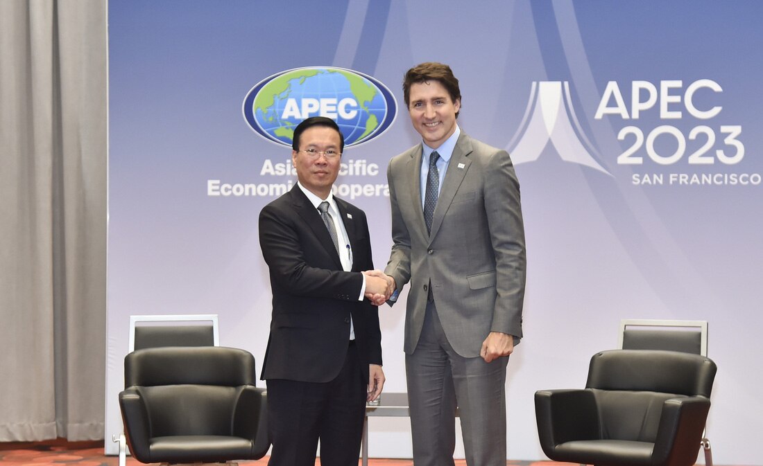 Chủ tịch nước Võ Văn Thưởng gặp Thủ tướng Canada Justin Trudeau - Ảnh: TUẤN ANH